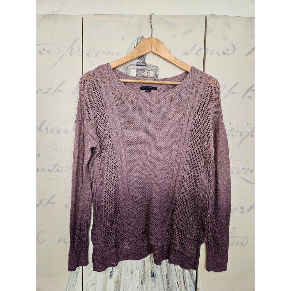American Eagle Womens Ombre Cable Knit Sweater Purple Pink Scoop Neck Medium